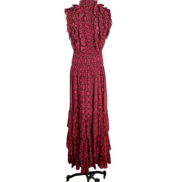Ulla Johnson Adelina Gown Red Black Silk Maxi Dress Formal Wedding Guest Size 6 - Picture 8 of 16